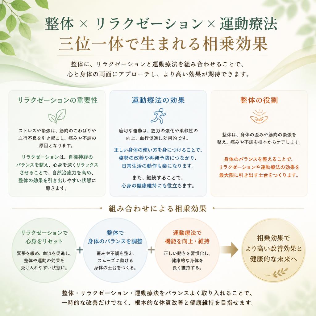 リラクゼーションと運動療法の併用